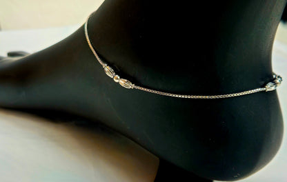 925 Sterling Silver Minimalist Beaded Anklet for Women | Daily Wear Jewelry