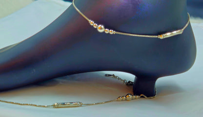 Modern Gold-Toned Beaded Anklet for Women | Minimalist Daily Wear Jewelry