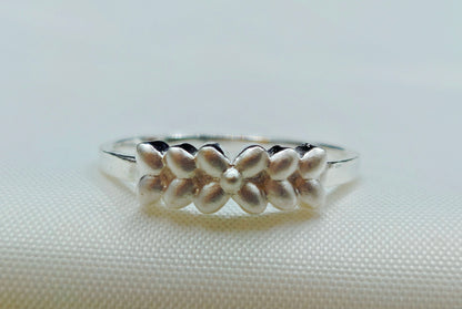 Matte Silver-Toned Floral Trio Ring