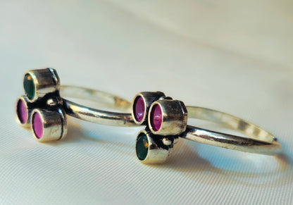 Antique-Finish Silver Tri-Stone Cluster Toe Rings