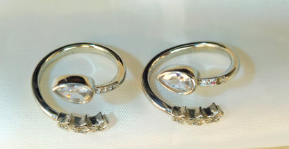 Silver Star Cluster and Pear Diamond Bypass Toe Rings