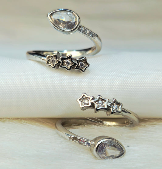 Silver Star Cluster and Pear Diamond Bypass Toe Rings