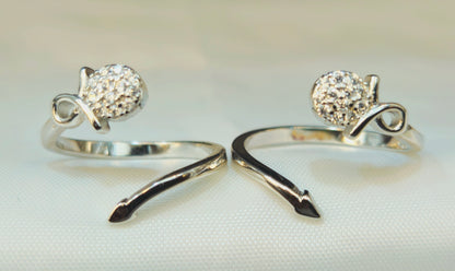 Silver Crystal Fish and Arrow Tail Bypass Toe Rings