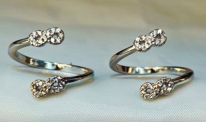 Polished Silver Crystal-Studded Infinity Bypass Toe Rings