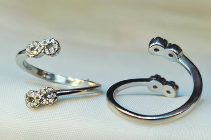 Polished Silver Crystal-Studded Infinity Bypass Toe Rings
