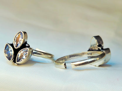 Antique-Finish Silver Tri-Marquise Diamond Cluster Toe Rings