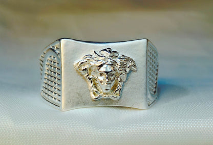 Silver Medusa Head Signet Ring