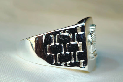 Silver Royal Crown Signet Ring with a Geometric Band