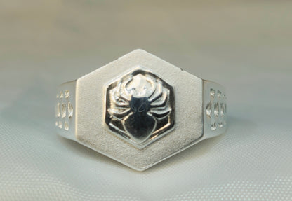 Silver Spider Emblem Hexagonal Signet Ring
