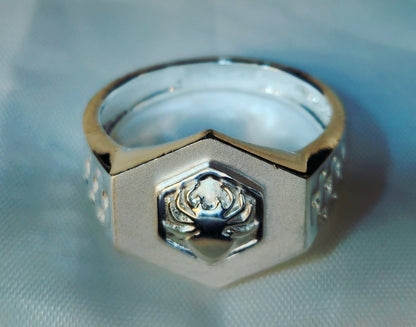 Silver Spider Emblem Hexagonal Signet Ring