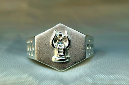 Silver Stylized Winged Figure Hexagonal Signet Ring