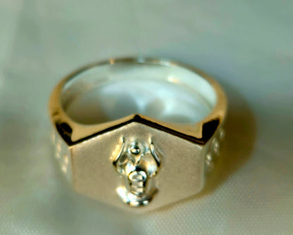 Silver Stylized Winged Figure Hexagonal Signet Ring