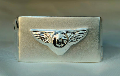 Silver Bentley 'Flying B' Logo Signet Ring