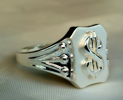 Silver Dollar Sign Octagonal Signet Ring