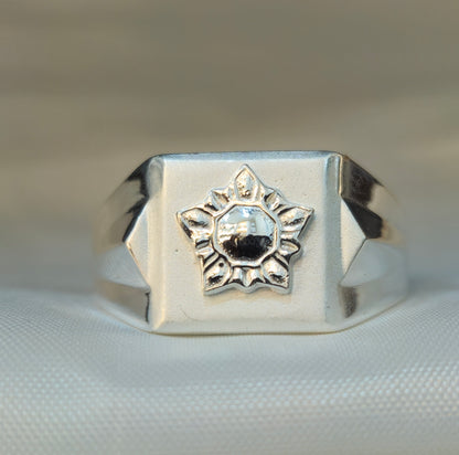 Silver Seven-Pointed Star Seal Signet Ring