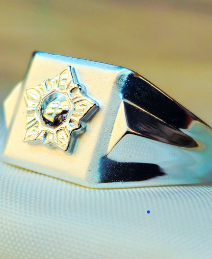 Silver Seven-Pointed Star Seal Signet Ring
