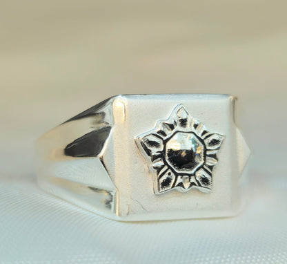 Silver Seven-Pointed Star Seal Signet Ring