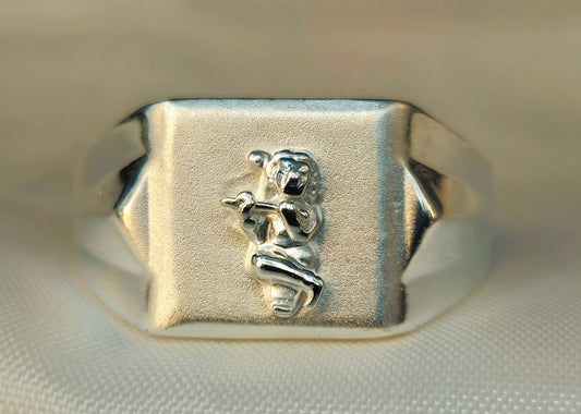 Silver Jester Figure Signet Ring
