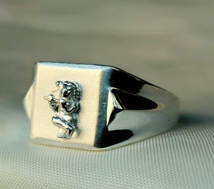 925 Silver Jester Figure Signet Ring for Men | Statement Design