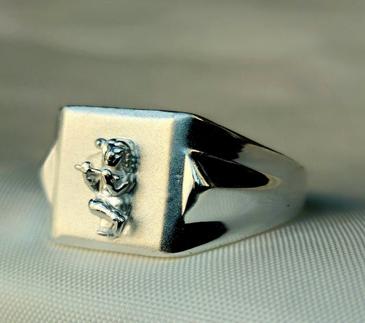 Silver Jester Figure Signet Ring