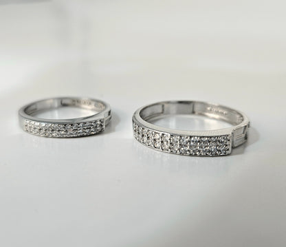 Classic Two-Row Pave Silver Couple's Rings
