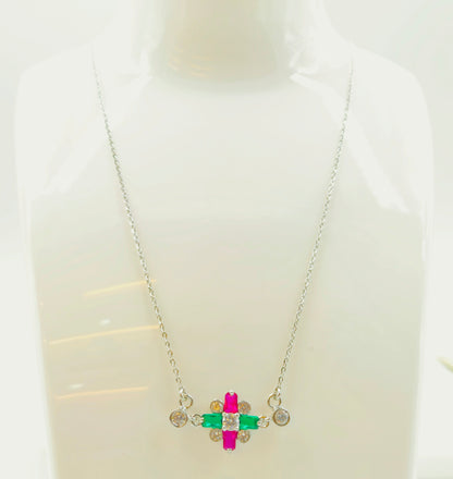Silver Multi-Gem Cross Pendant