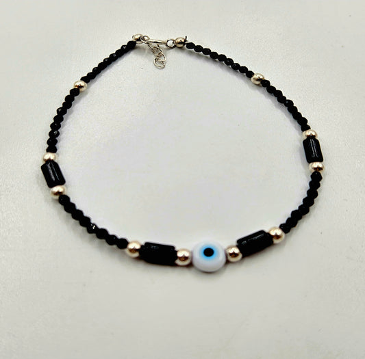 Protective Evil Eye and Black Bead Anklet
