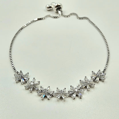 925 Sterling Silver Starburst Baguette Bolo Bracelet for Women