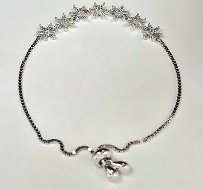 925 Sterling Silver Starburst Baguette Bolo Bracelet for Women