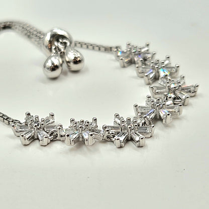 925 Sterling Silver Starburst Baguette Bolo Bracelet for Women