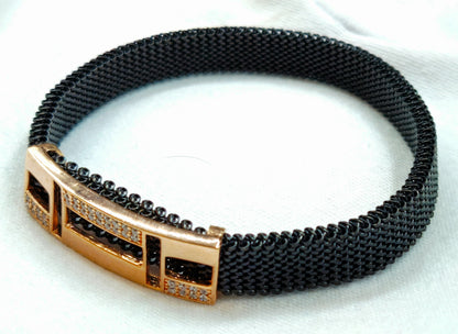 925 Sterling Silver Black Mesh Stretch Bracelet for Men | Daily Wear