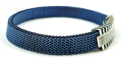 925 Sterling Silver Blue Luxe Grid Elastic Bracelet for Men | Party Wear