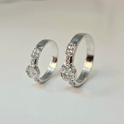 Classic Silver Cluster Couple's Rings