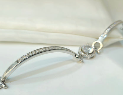 925 Sterling Silver Solitaire Halo Bracelet for Women | Bridal Gift