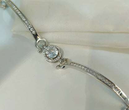 925 Sterling Silver Solitaire Halo Bracelet for Women | Bridal Gift