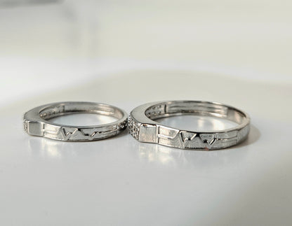 Classic Two-Row Pave Silver Couple's Rings