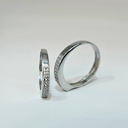 Classic Two-Row Pave Silver Couple's Rings