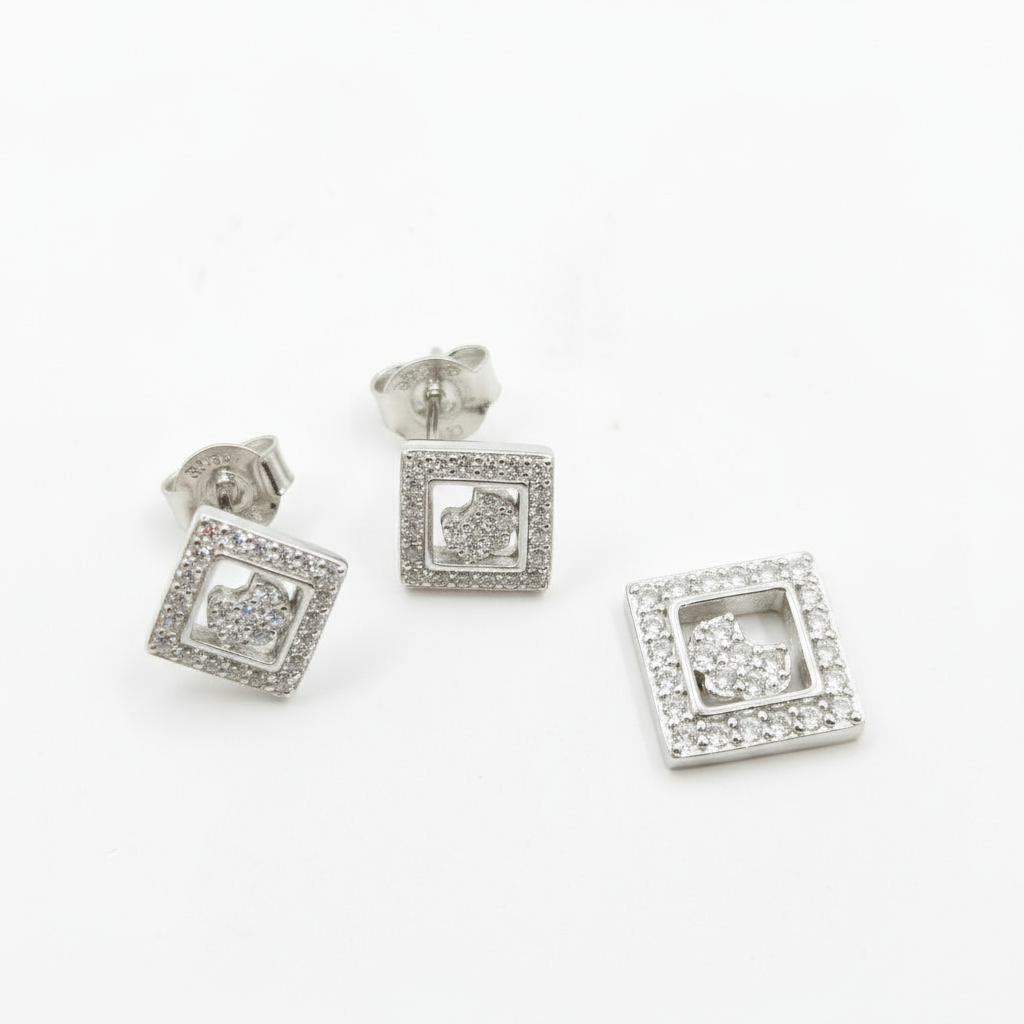 Dazzle Halo Square Stud Earrings & Pendant Set