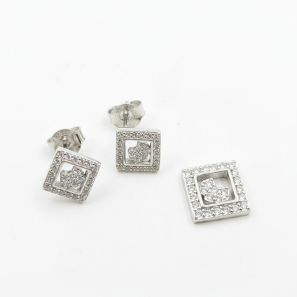 Dazzle Halo Square Stud Earrings & Pendant Set