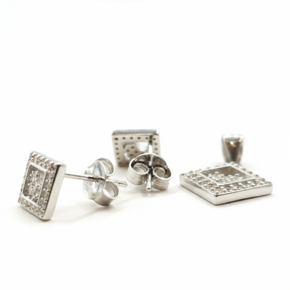 Dazzle Halo Square Stud Earrings & Pendant Set