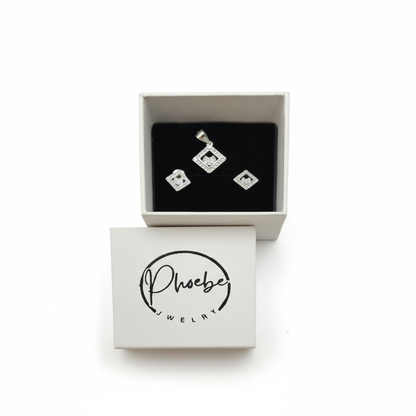 Dazzle Halo Square Stud Earrings & Pendant Set