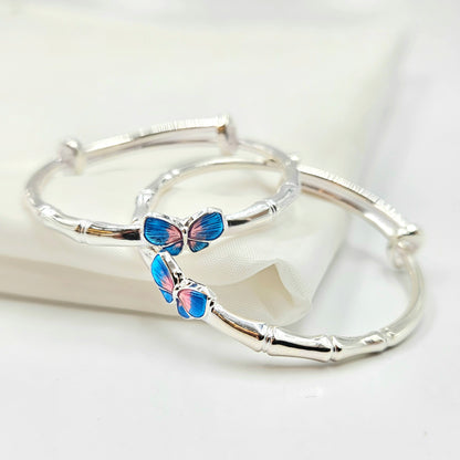 925 Sterling Silver Enamel Butterfly Bamboo Baby Bangles | Gift