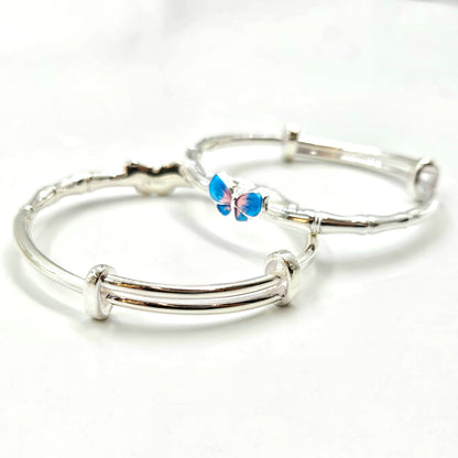925 Sterling Silver Enamel Butterfly Bamboo Baby Bangles | Gift