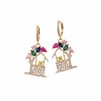 925 Sterling Silver Birdhouse Design Earrings