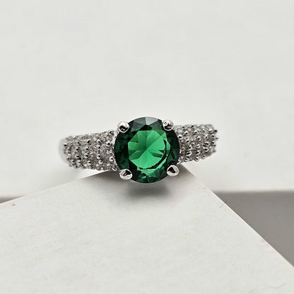 Green Gemstone Cocktail Ring with a Pave-Set Band