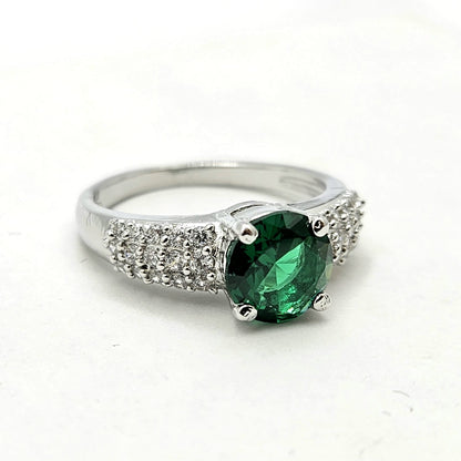 Green Gemstone Cocktail Ring with a Pave-Set Band