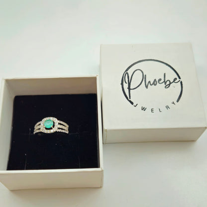 Green Gemstone Halo Ring With A Pave Split-Shank Band