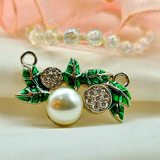 Leaf Pearl and Crystal Charm Pendant