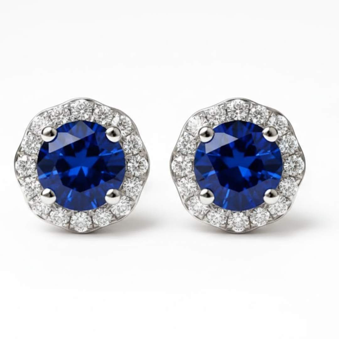 925 Sterling Silver Sapphire Halo Stud Earrings for Women