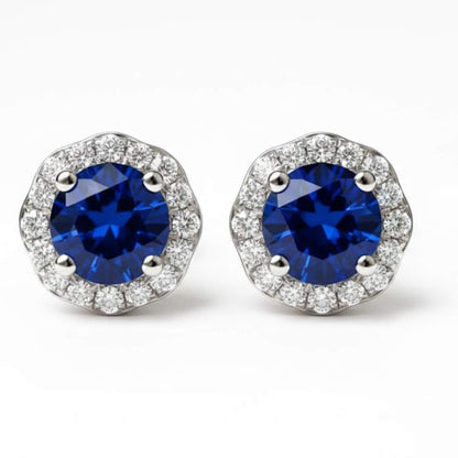 925 Sterling Silver Sapphire Halo Stud Earrings for Women